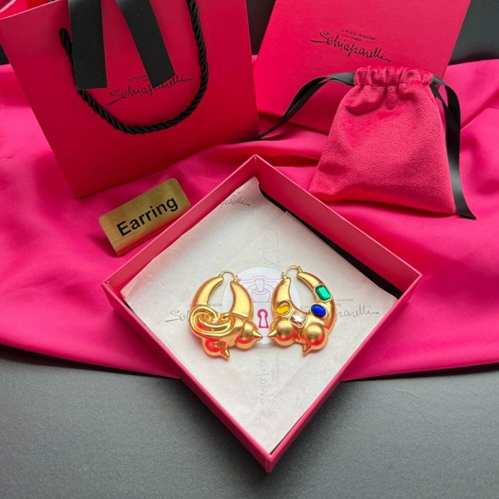 🌙 Schiaparelli Iconic Crescent + Gem Hoop Earrings 🌙